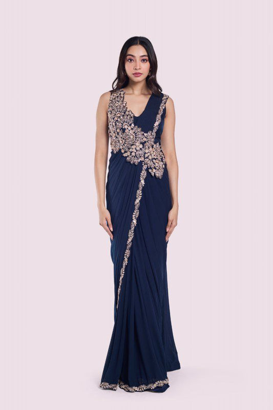 Blue Color Heavy Rangoli Ready to wear Saree