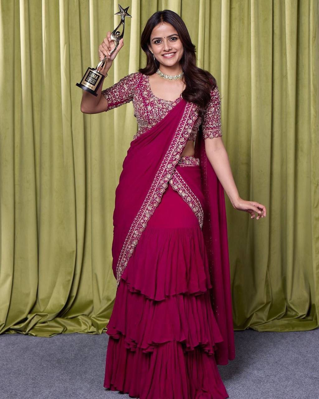 Vaishnavi Chaitanya Party wear Lehenga Saree With Stitched Blouse