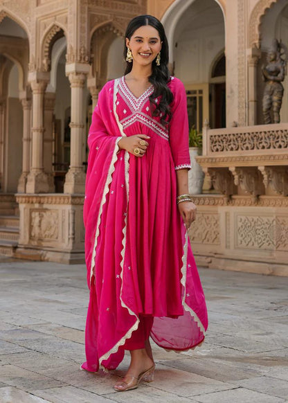 Pritika Pink Embroidered Alia Cut Suit set with Dupatta