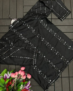 Black Heavy Satin Saree with Embroidered Jacket & Belt