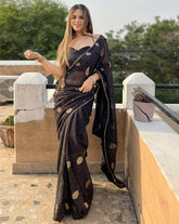 Elegant Black Georgette Saree with Luxe Piping and Lace