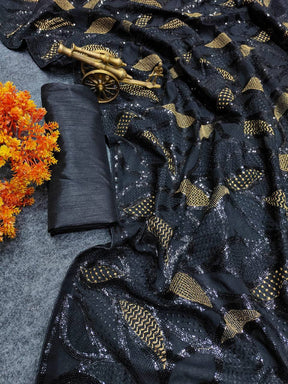 Elegant Black Georgette Saree with Luxe Piping and Lace