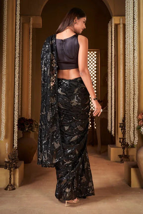 Black Soft Georgette Sequined Elegance Saree