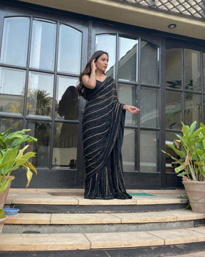Amazing Black Color Sequence Work Party Wear Saree