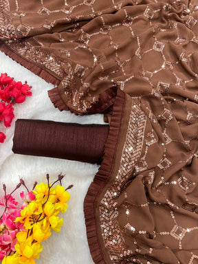 Amazing Brown Color Georgette Party Wear Saree