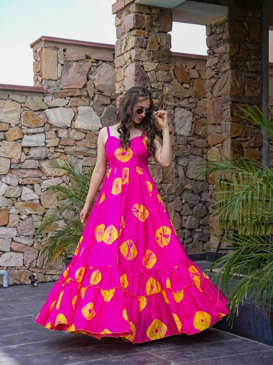 Women’s Pink Floral Print Fit & Flare Maxi Dress with Shoulder Straps – Summer Party & Casual Wear