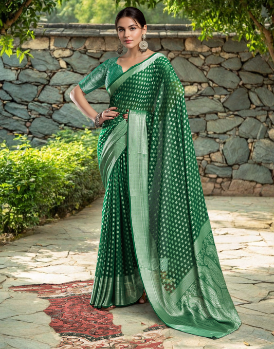 Green Color Georgette Saree with Jacquard Work