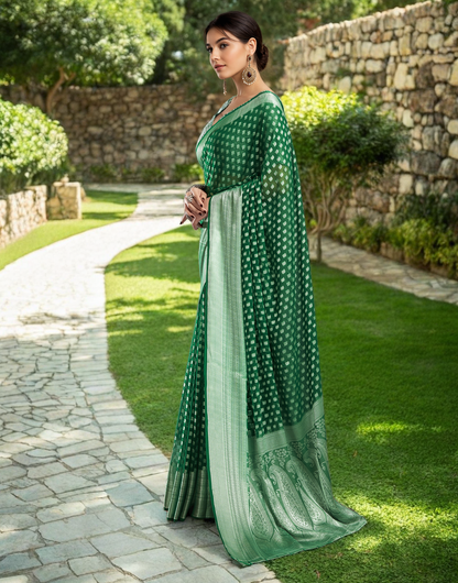 Green Color Georgette Saree with Jacquard Work
