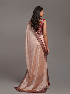 Chinon Peach Saree with Zari Lace and Dhupiyan Blouse