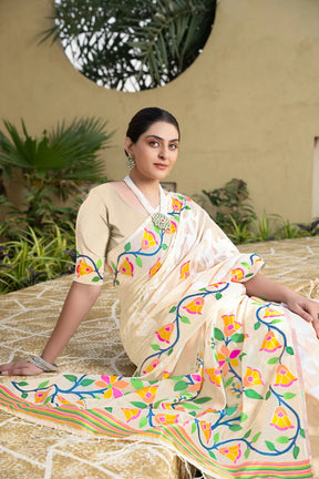 Off-White Cotton Jamdani Kolkata Weaving  Saree