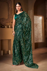 Elegant Green Soft Georgette Saree with Sequined Embroidery