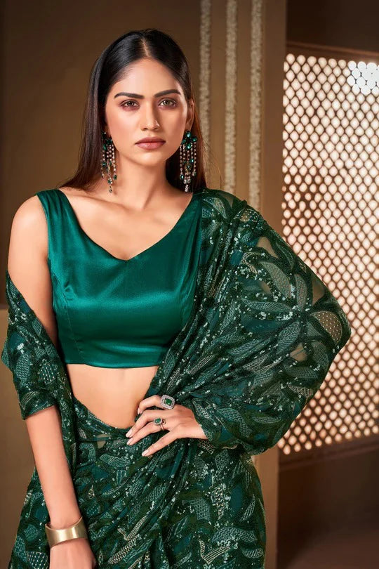 Elegant Green Soft Georgette Saree with Sequined Embroidery