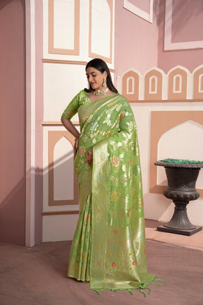 Vastraan Green Cotton Silk Banarasi Saree