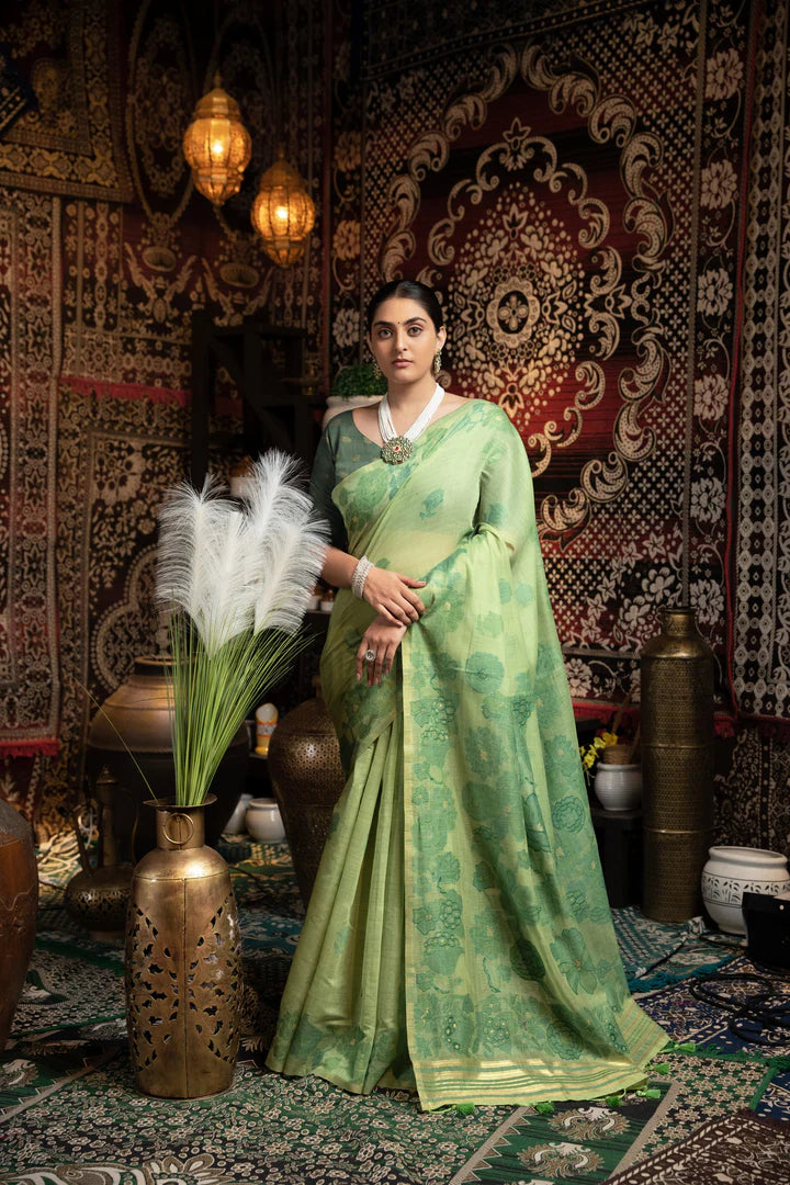 Green Soft Cotton Jamdani Kolkata Saree – Traditional Elegance