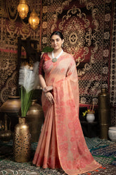 Vastraan Peach Soft Cotton Jamdani Saree