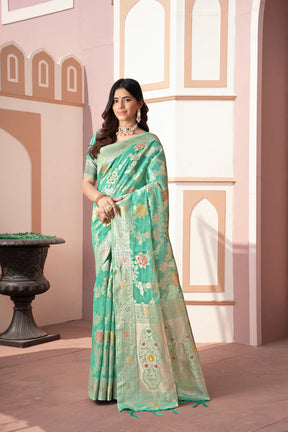 Sea Green Zari Woven Banarasi Saree – Classic Style