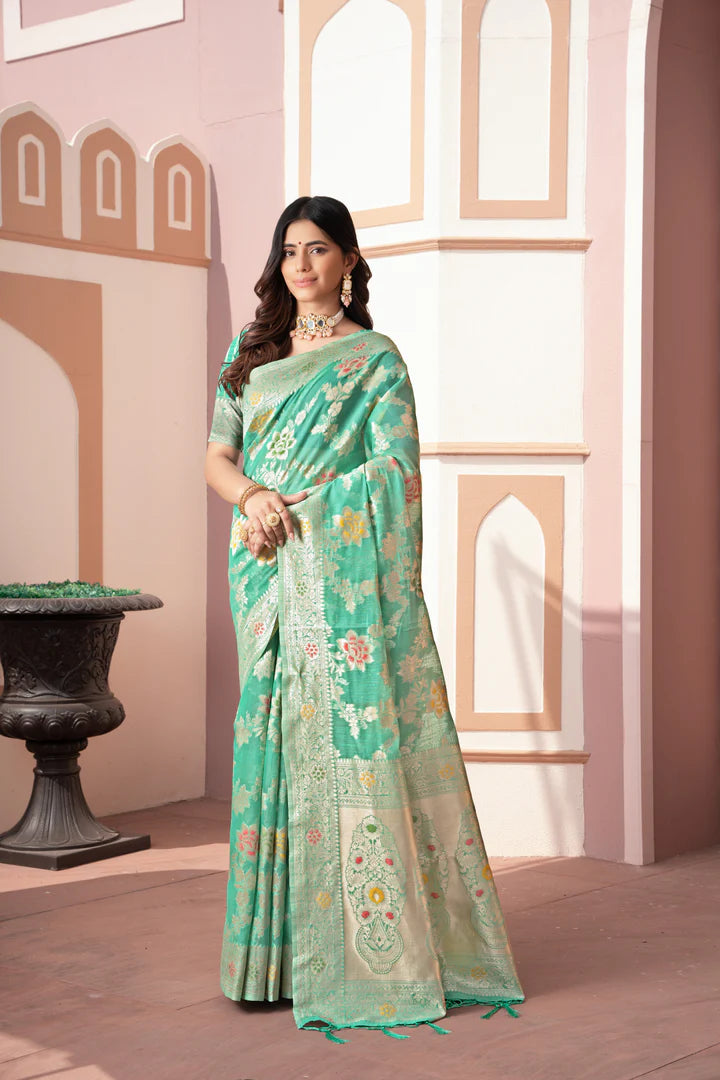 Sea Green Zari Woven Banarasi Saree – Classic Style