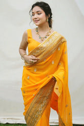 Mustard Georgette Saree with Lace and Sequin Blouse