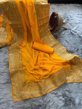 Mustard Georgette Saree with Lace and Sequin Blouse