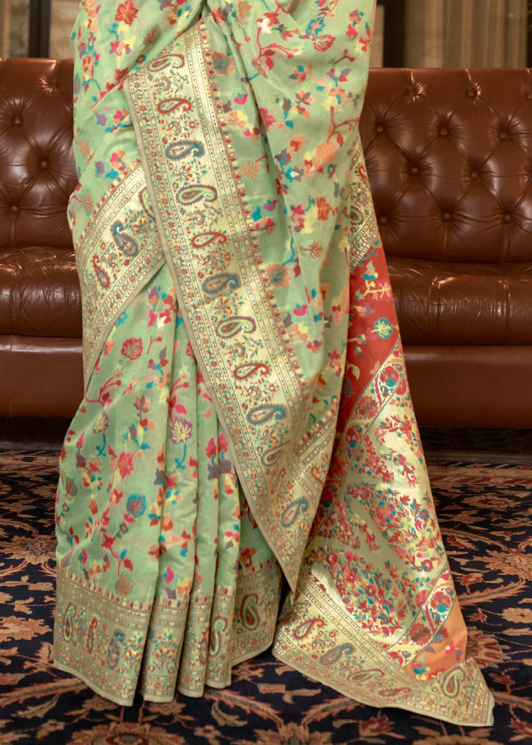Green Woven Jamewar Kashmiri Banarasi Saree