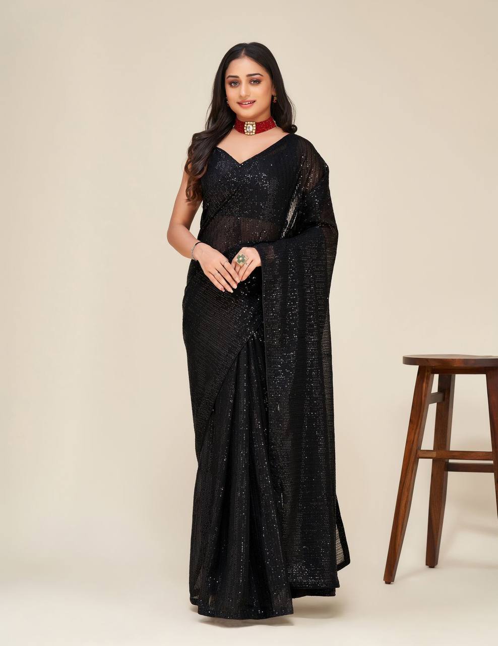 Black Georgette Sequins Saree with Banglori Blouse