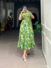 Parrot Green Ethnic Rayon Frock with Elegant Foil Print Gown