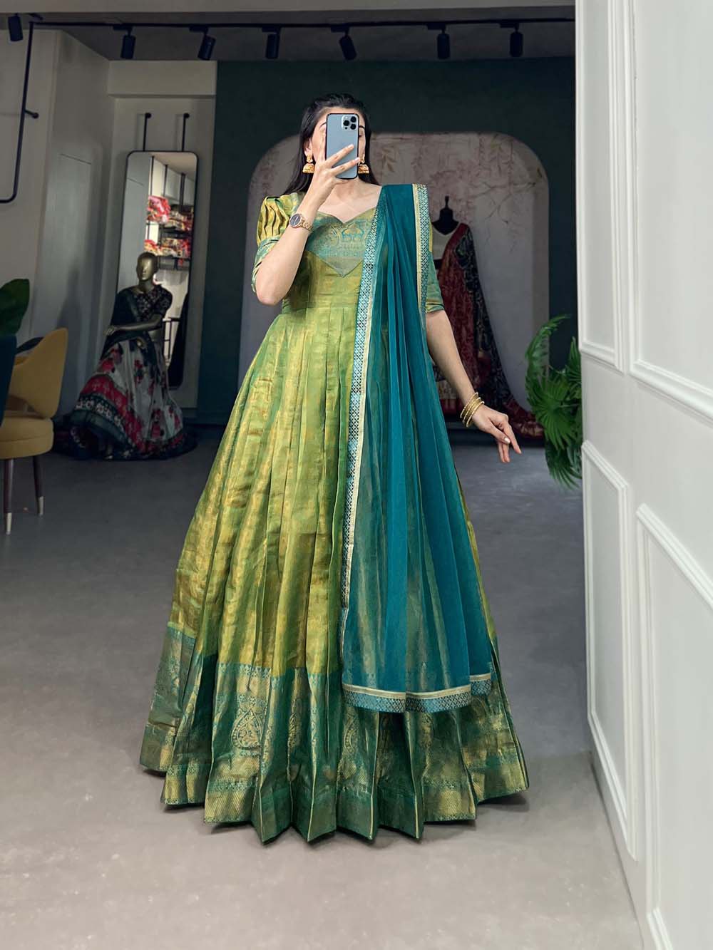 Kanjivaram Silk Gown (Green)