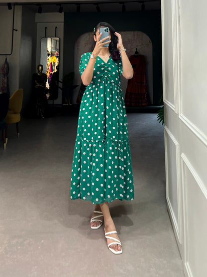 Amazing Green Color Georgette Polka Dot Print Gown