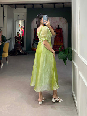 Green Color Burberry Silk Ready Made Gown