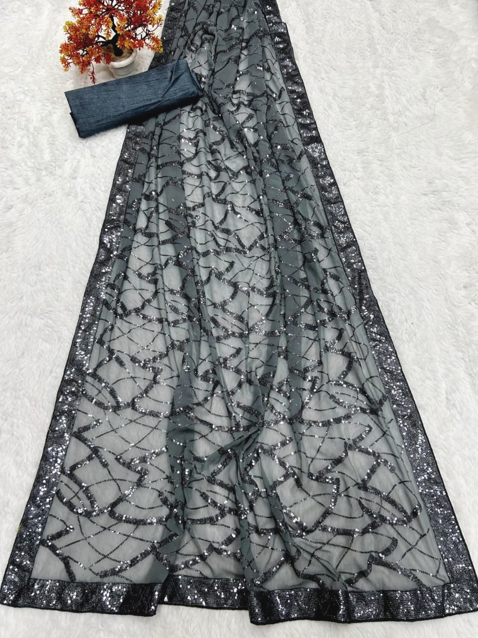 Grey Color Georgette Party Wear Saree