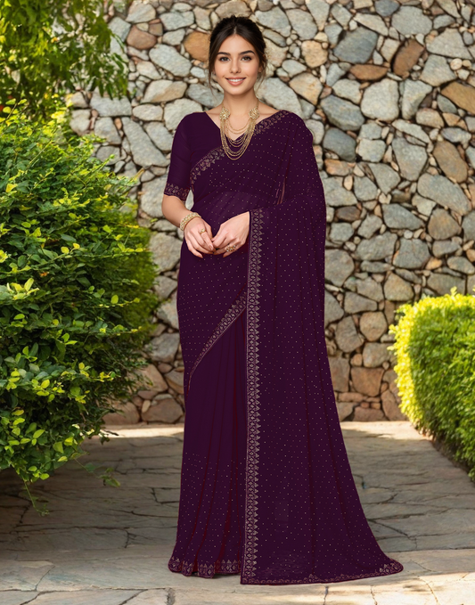 Magenta Color Rangoli Dimond Work Party Wear Saree