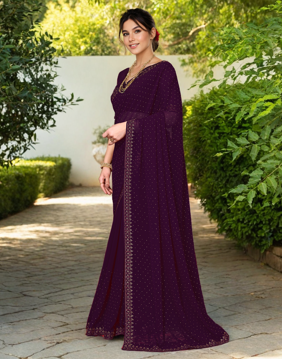 Magenta Color Rangoli Dimond Work Party Wear Saree