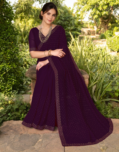 Magenta Color Rangoli Dimond Work Party Wear Saree