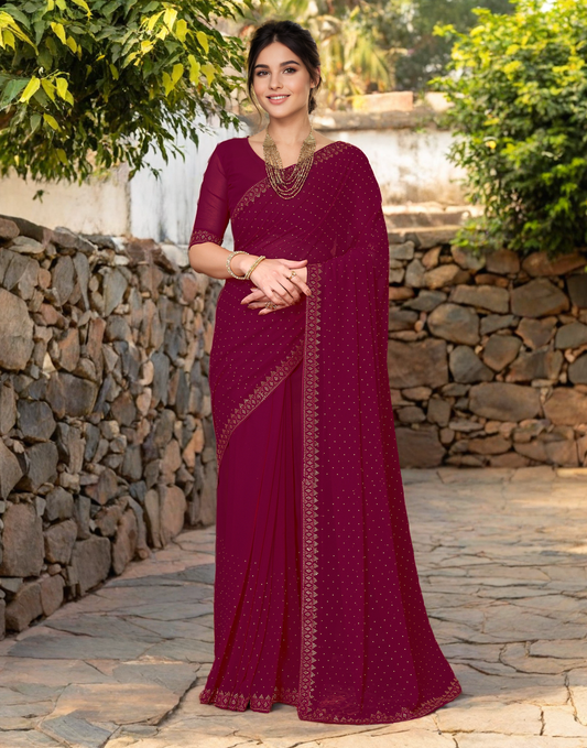 Maroon Color Rangoli Dimond Work Party Wear Saree