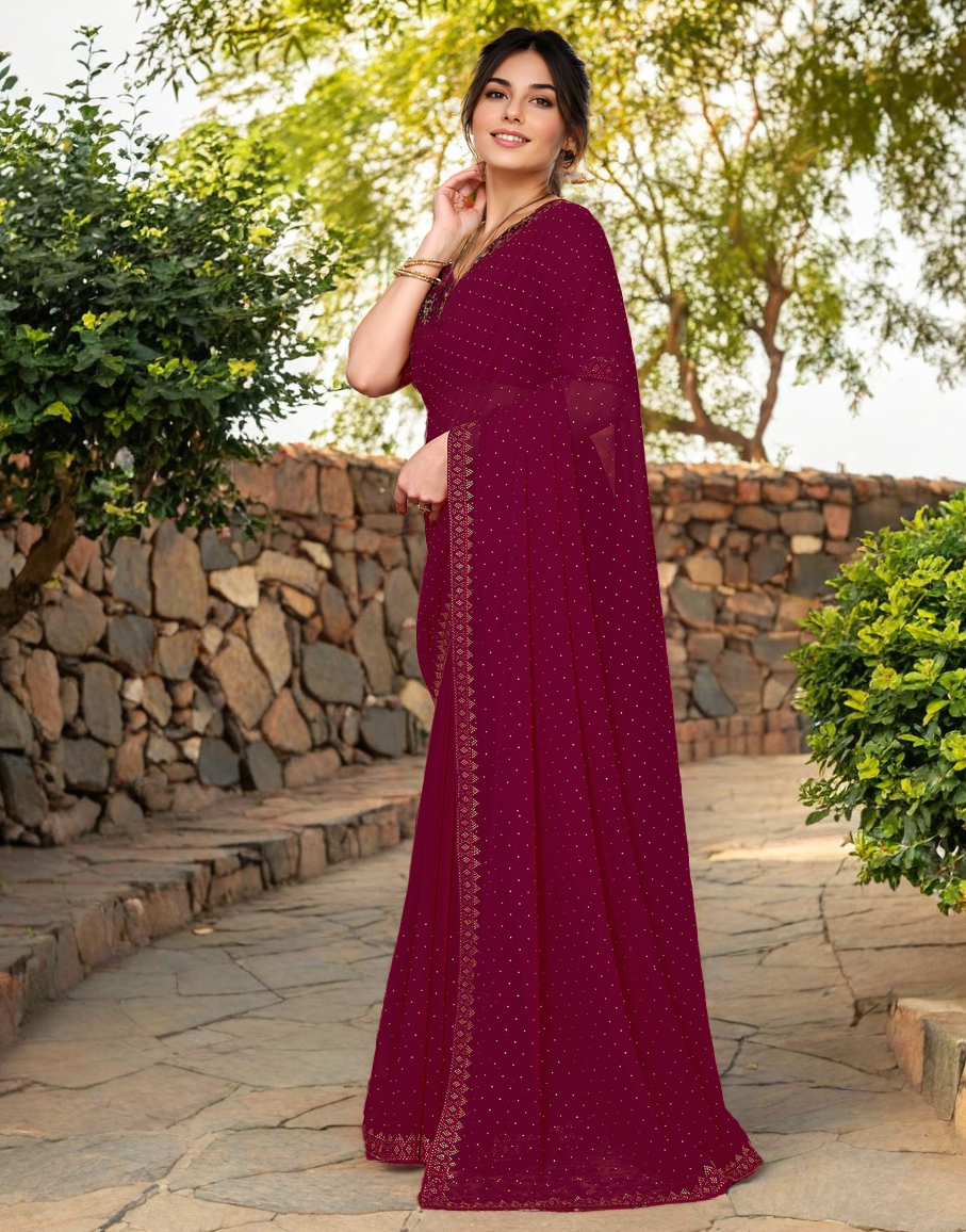 Maroon Color Rangoli Dimond Work Party Wear Saree