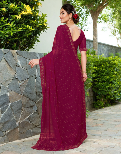 Maroon Color Rangoli Dimond Work Party Wear Saree