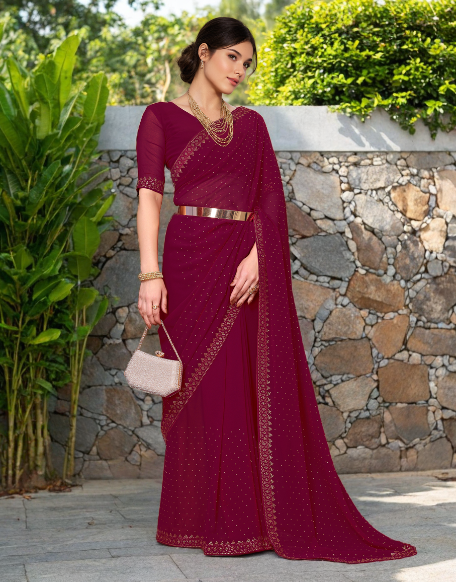 Maroon Color Rangoli Dimond Work Party Wear Saree