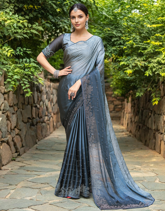 Rangoli Silk Siroski Work Party Wear Saree (Grey)