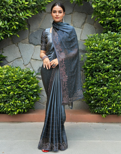 Rangoli Silk Siroski Work Party Wear Saree (Grey)