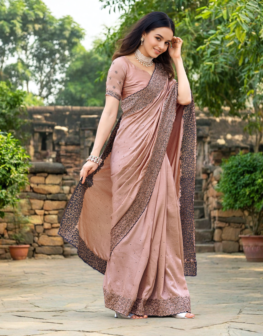 Rangoli Silk Siroski Work Party Wear Saree (Peach)