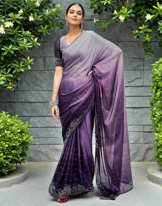 Rangoli Silk Siroski Work Party Wear Saree (Purple)