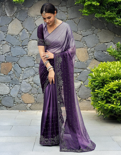 Rangoli Silk Siroski Work Party Wear Saree (Purple)