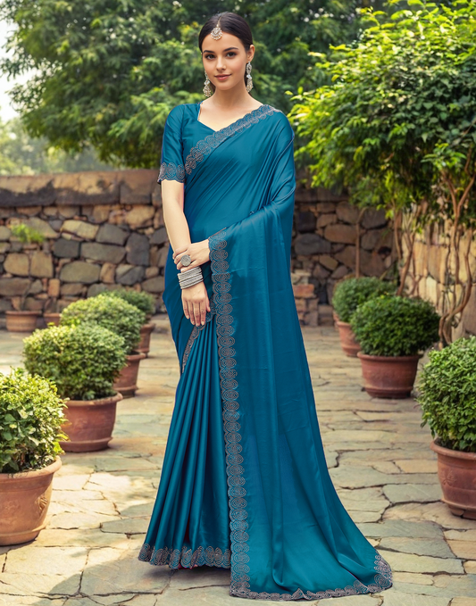 Rangoli Silk Siroski Work Party Wear Saree (Rama)