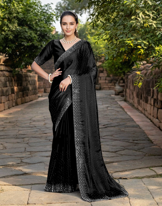Black Color Rangoli Saree with Diamond Work