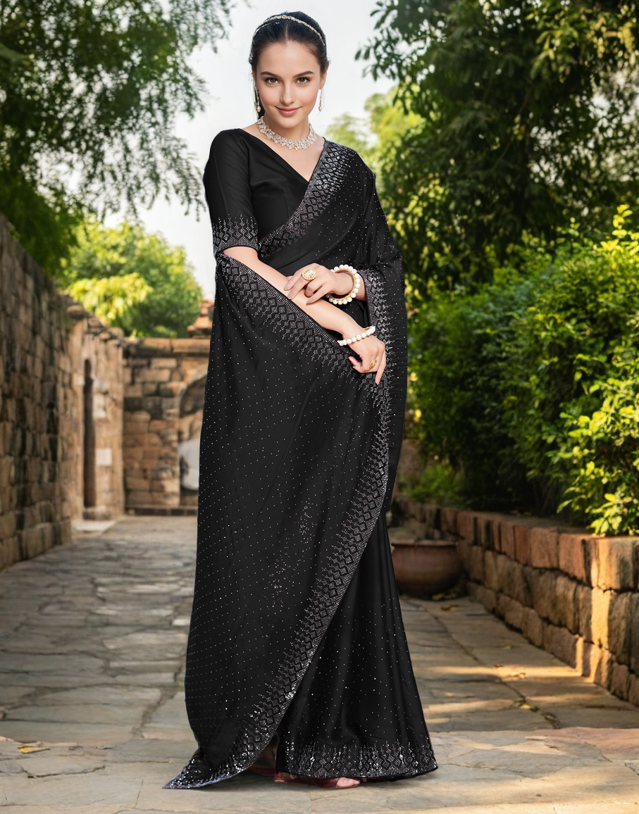 Black Color Rangoli Saree with Diamond Work