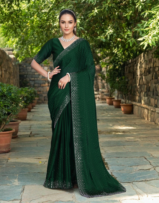 Green Color Rangoli Saree with Diamond Work