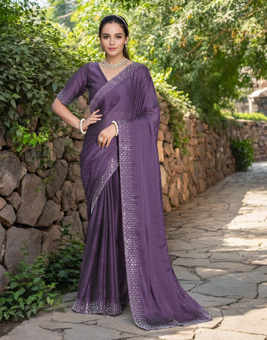 Lavender Color Rangoli Saree with Diamond Work