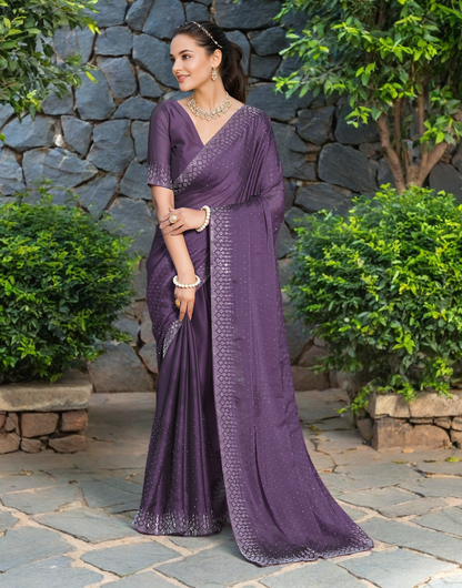 Lavender Color Rangoli Saree with Diamond Work