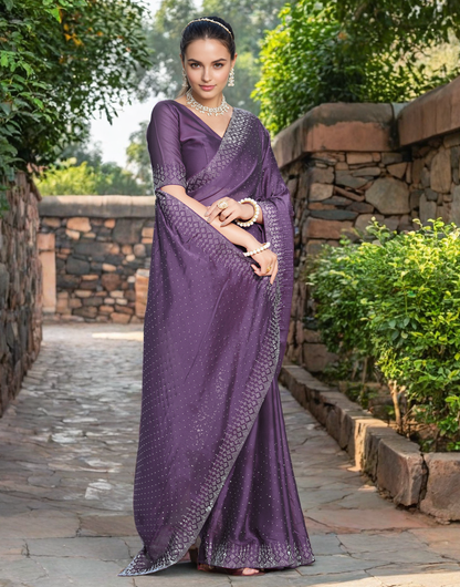 Lavender Color Rangoli Saree with Diamond Work