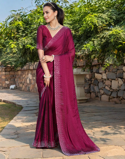 Maroon Color Rangoli Saree with Diamond Work